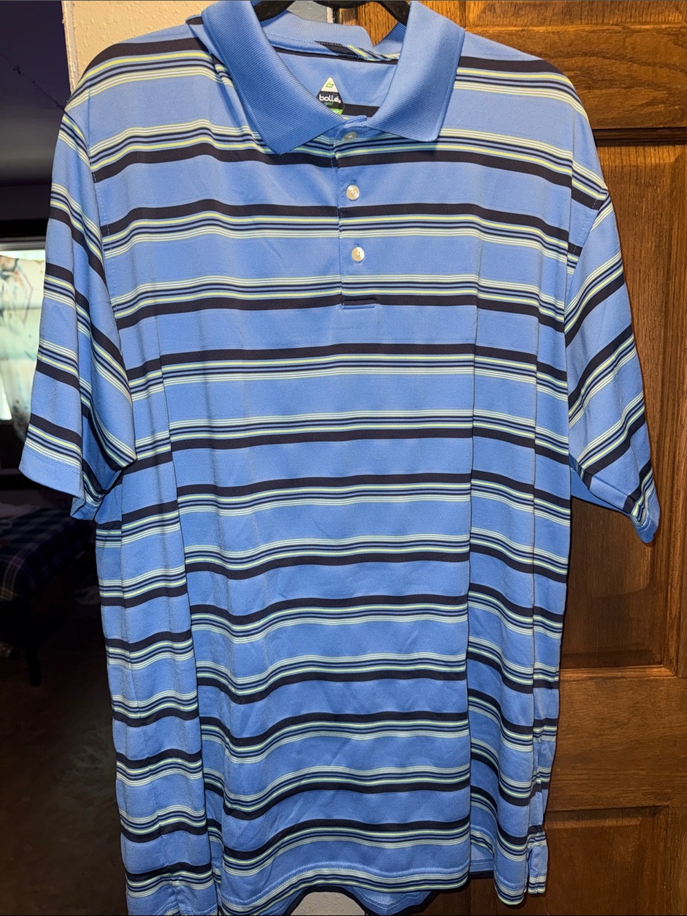 bolle Blue and Navy Striped Golf Polo